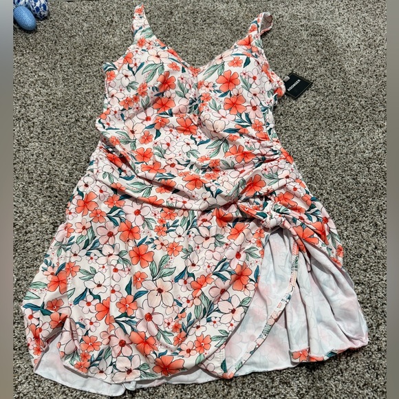 Aidonger Other - Aidonger - Floral Swim Dress Swim Suit - Coral & White - Size Large